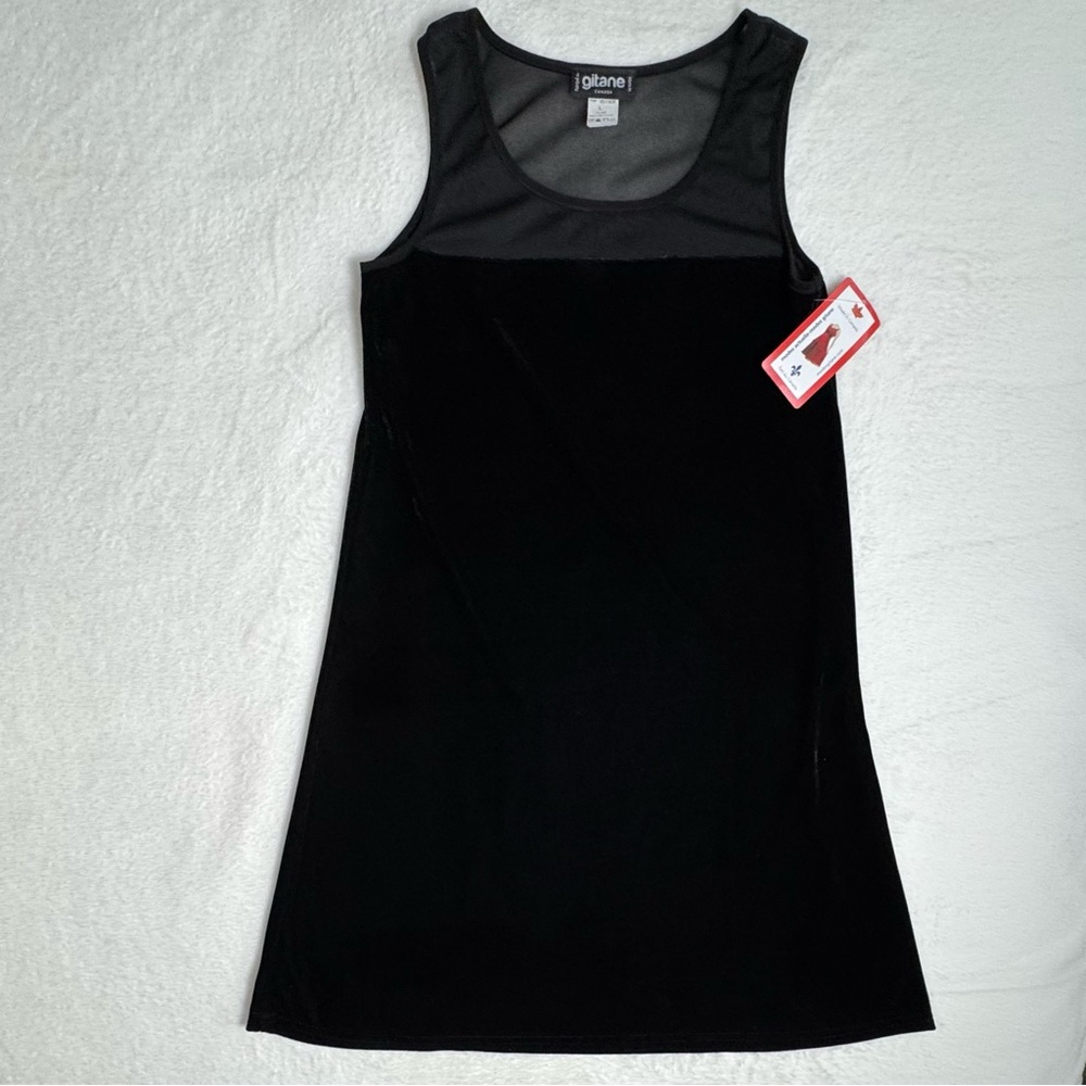 Modes Gitane Black Velvet Sheer Mesh Mini Mod Shift Dress